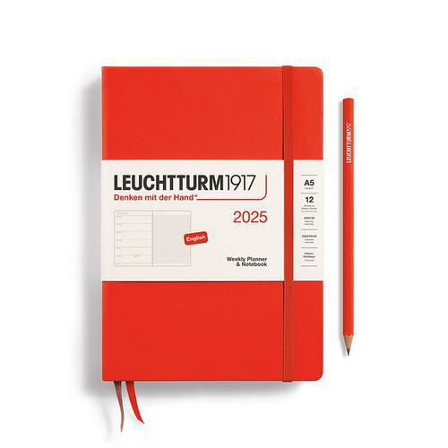 Leuchtturm, Red, Planners, Art & School, 2025, A5, Medium, Weekly, Notebook, Lobster, 816297